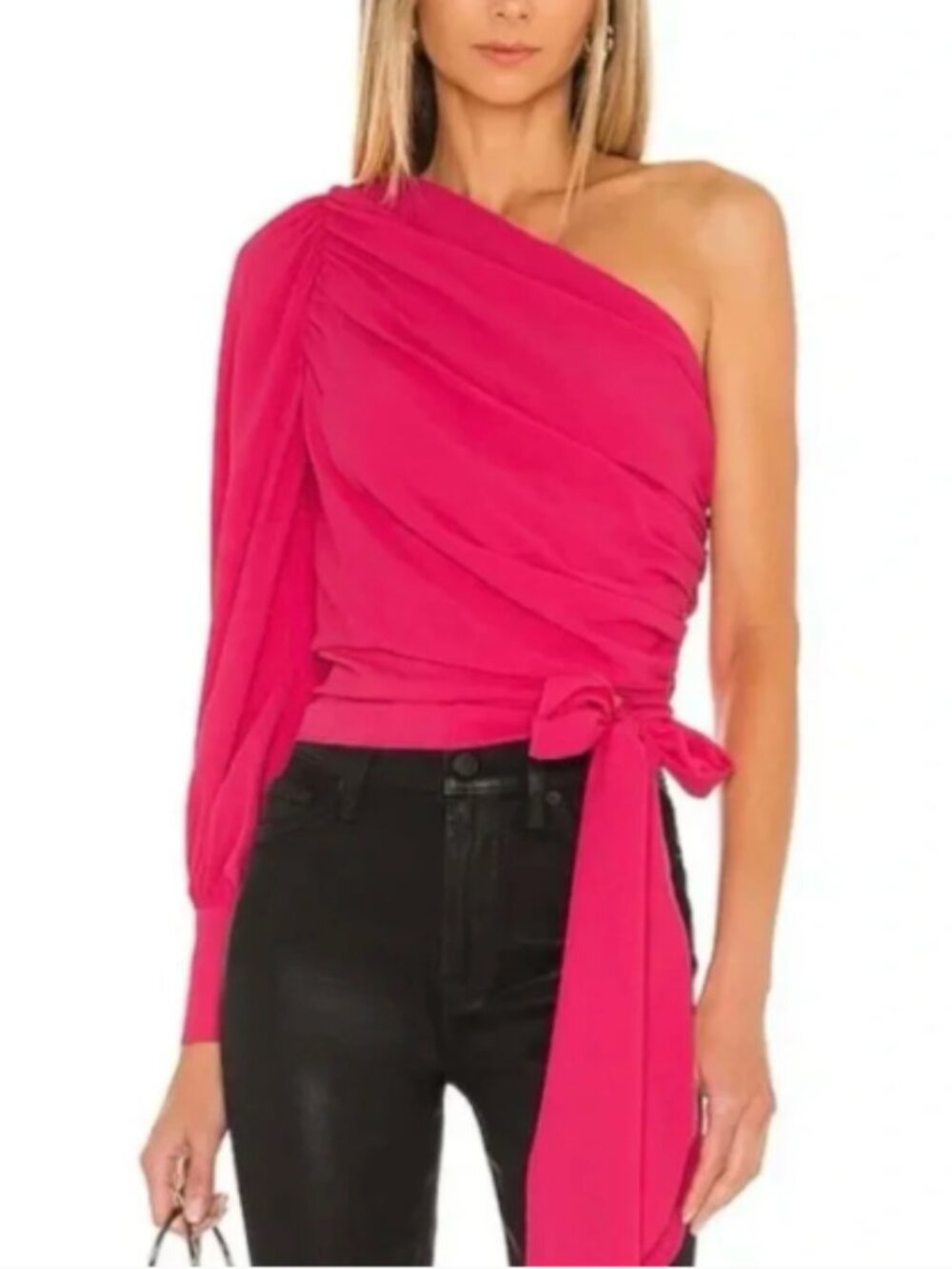 Amanda Uprichard Bexley Pink One Shoulder Ruched Blouse Women’s Size XS